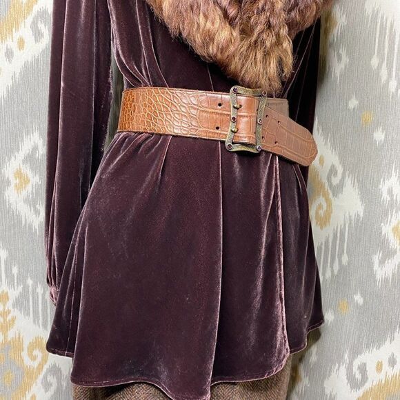 Ralph Lauren ~ Cocoa Brown Carlisle Shearling Collar Crushed Velvet Wrap Blouse - Picture 15 of 16